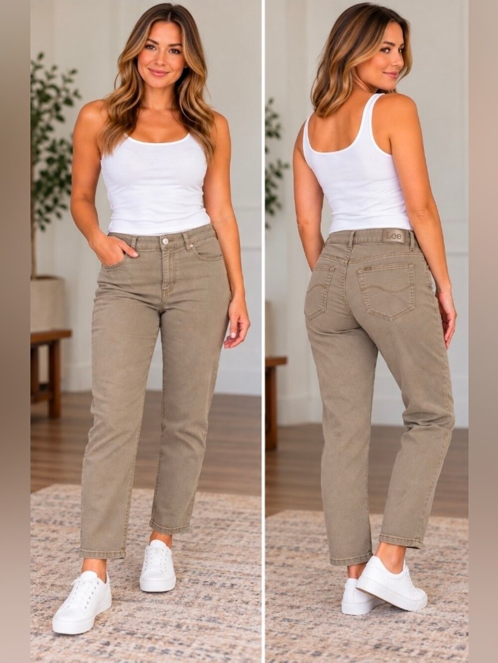Lee Women's Khaki Straight-Leg Jeans Mid rise 8M
